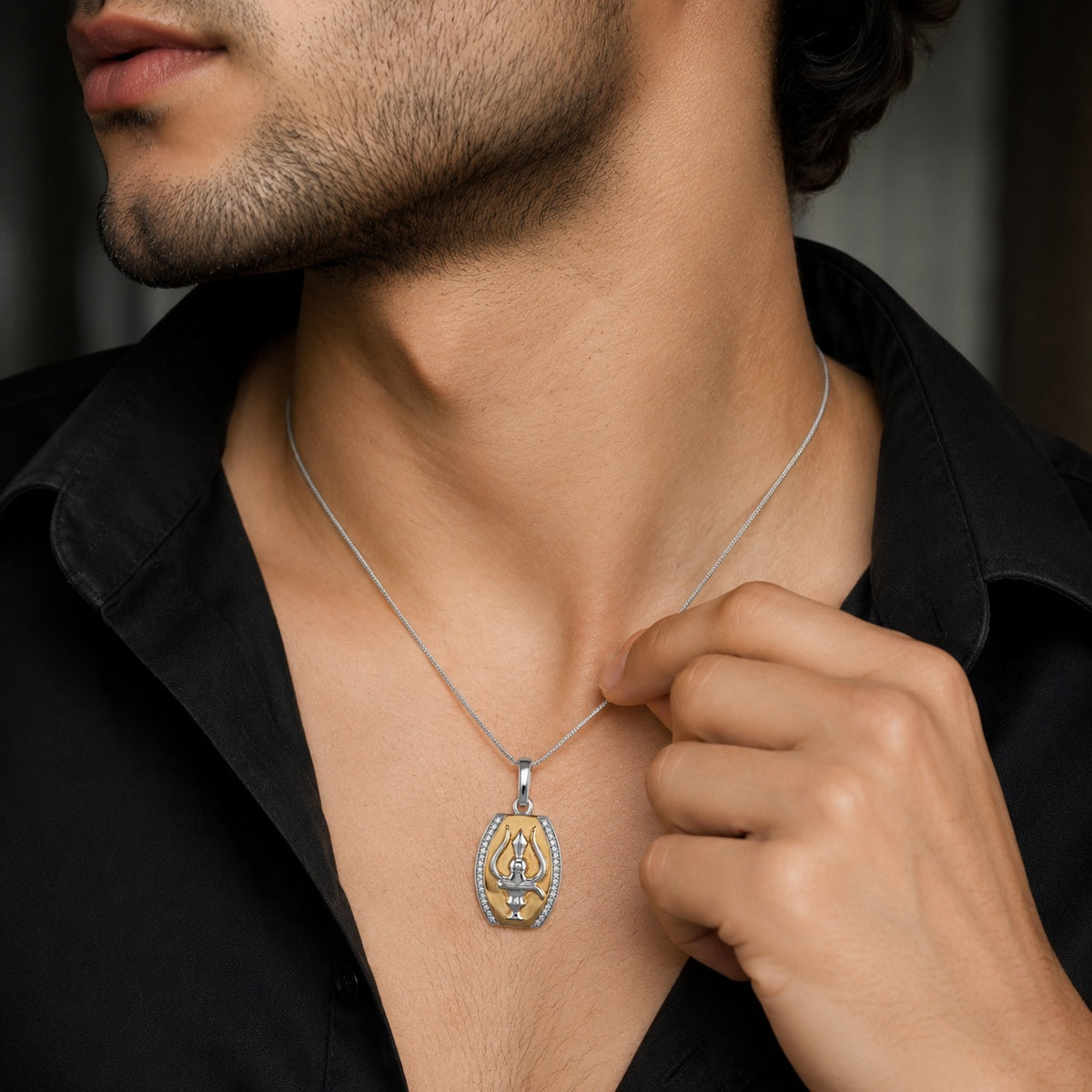 Silver Two-Tone Trishul Pendant