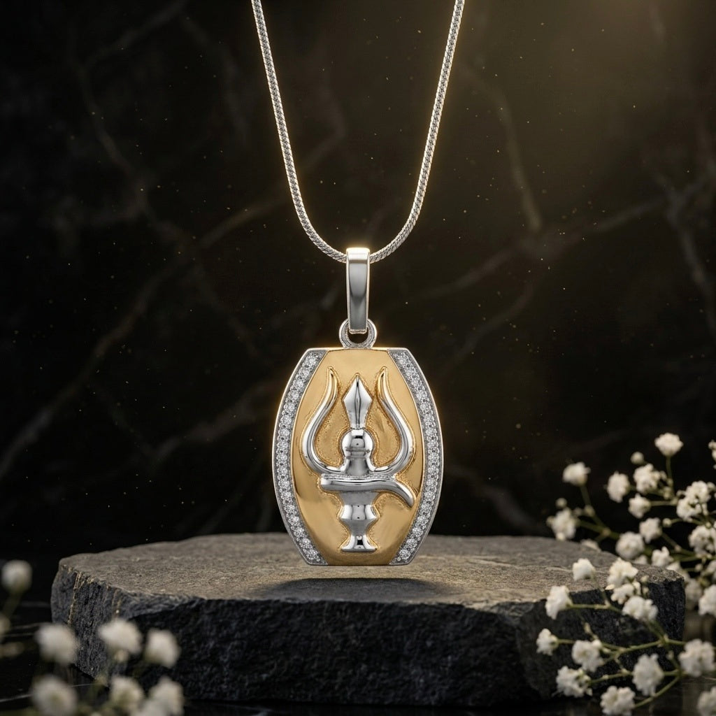 Silver Two-Tone Trishul Pendant