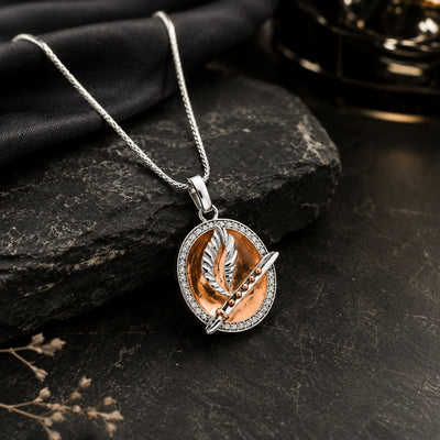Silver Feather  Medallion Charm Pendant