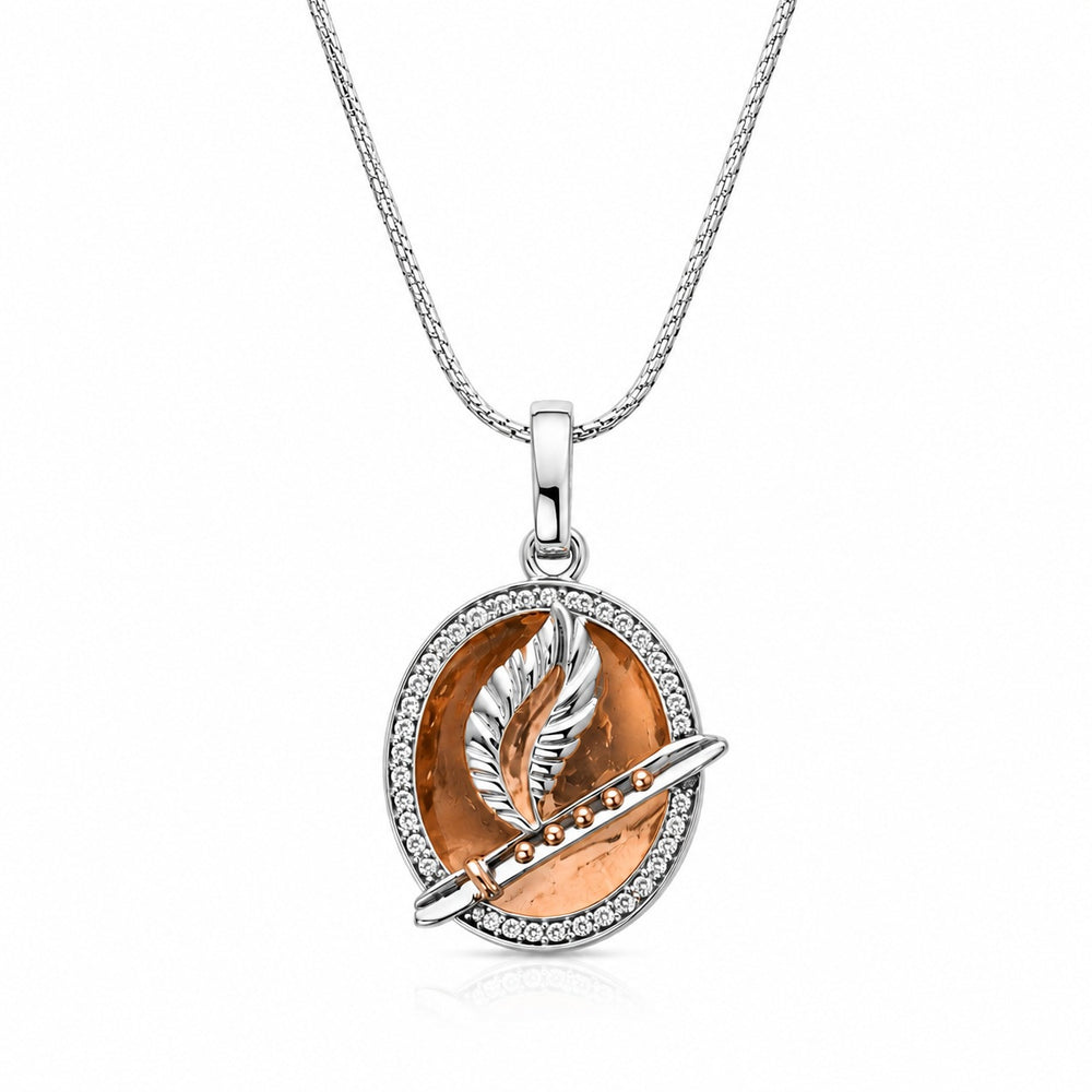 Silver Feather  Medallion Charm Pendant
