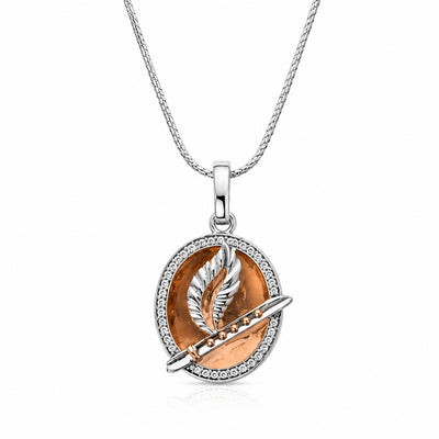Silver Feather  Medallion Charm Pendant