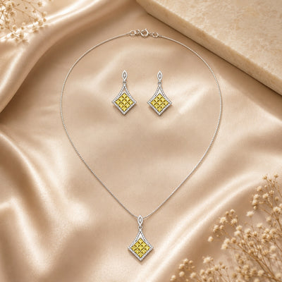 Silver Fancy Vivid Yellow Pendant and Earrings Set