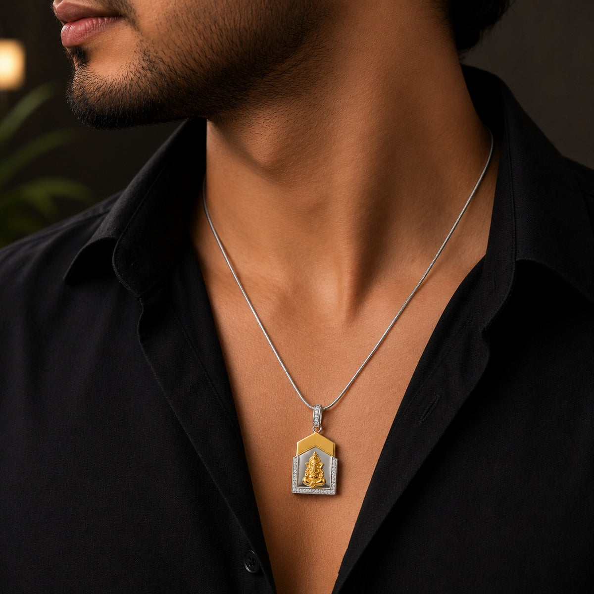 Silver Ganesha Charm Pendant in Two-Tone