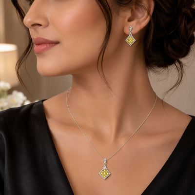 Silver Fancy Vivid Yellow Pendant and Earrings Set