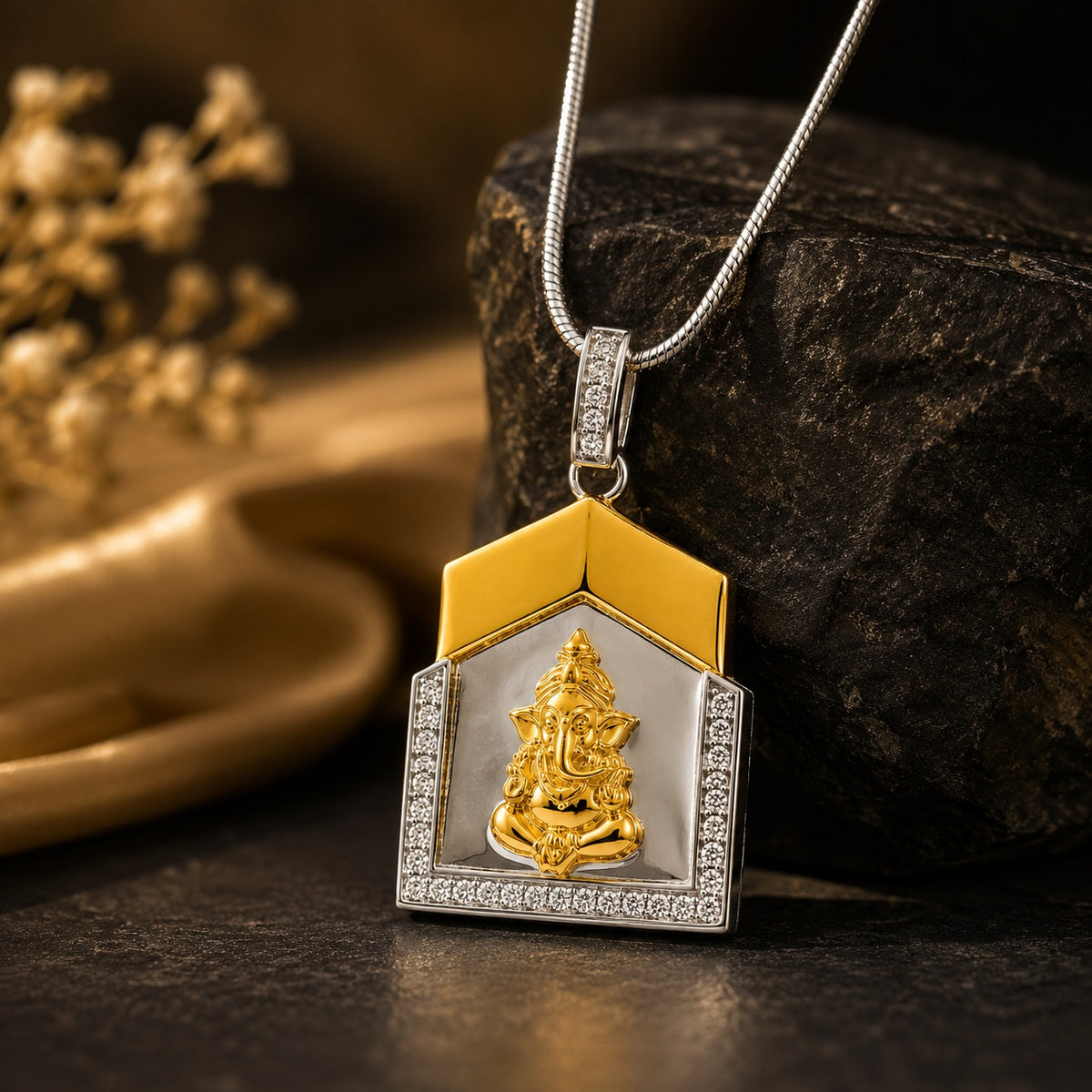 Silver Ganesha Charm Pendant in Two-Tone