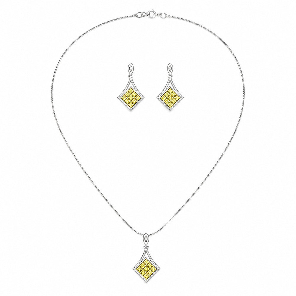 Silver Fancy Vivid Yellow Pendant and Earrings Set
