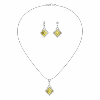 Silver Fancy Vivid Yellow Pendant and Earrings Set