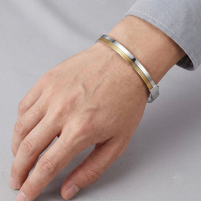 Two-Tone Silver Hinged Bracelet