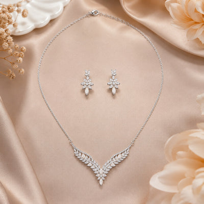 Silver Chevron Stone Cluster Necklace Set