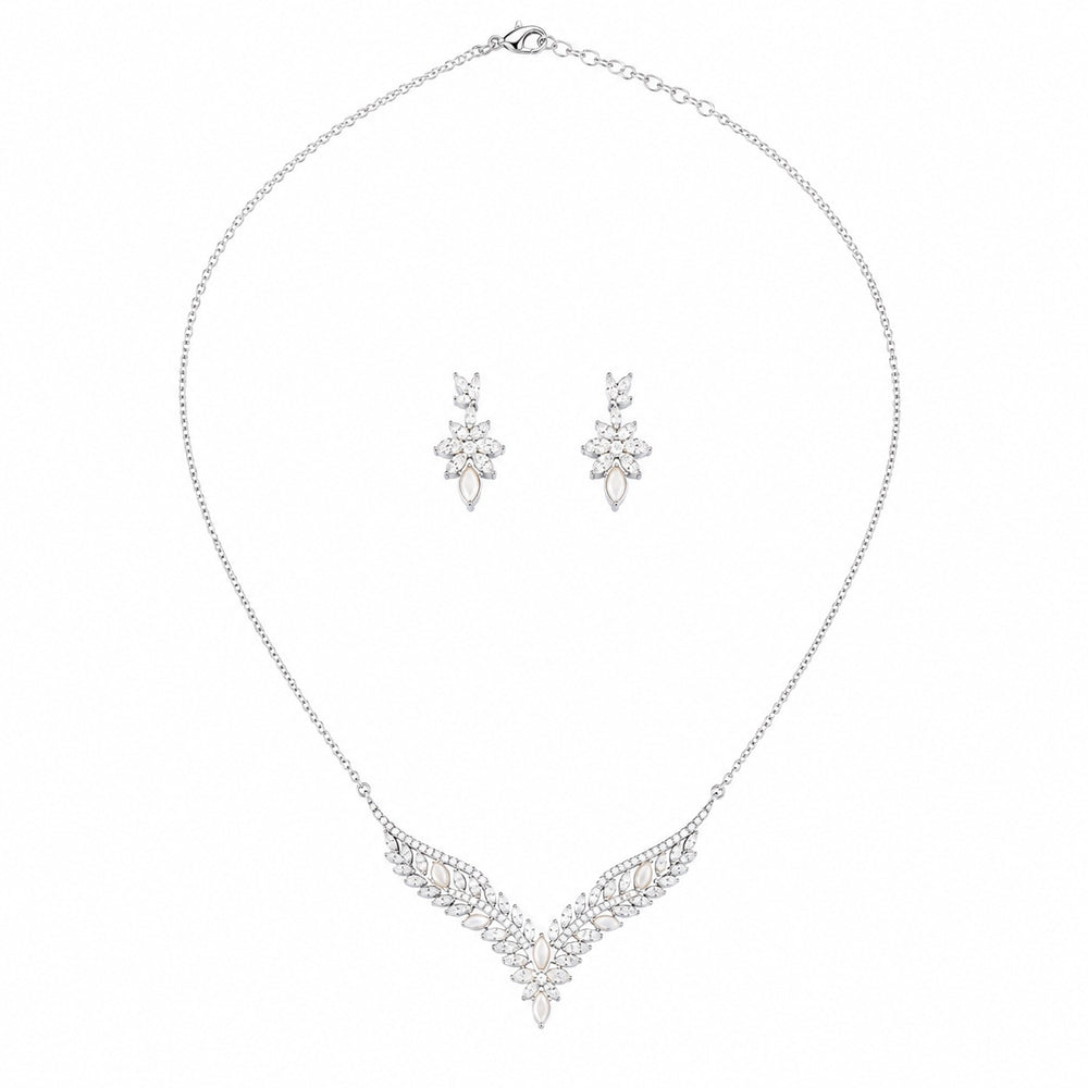 Silver Chevron Stone Cluster Necklace Set