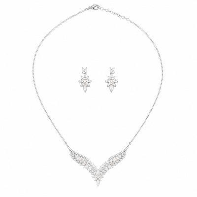 Silver Chevron Stone Cluster Necklace Set