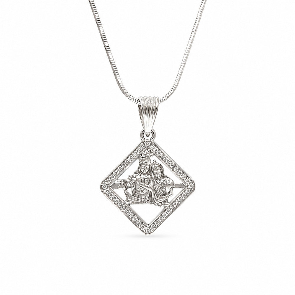 Silver Radha Krishna Diamond-Shaped Charm Pendant