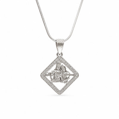 Silver Radha Krishna Diamond-Shaped Charm Pendant