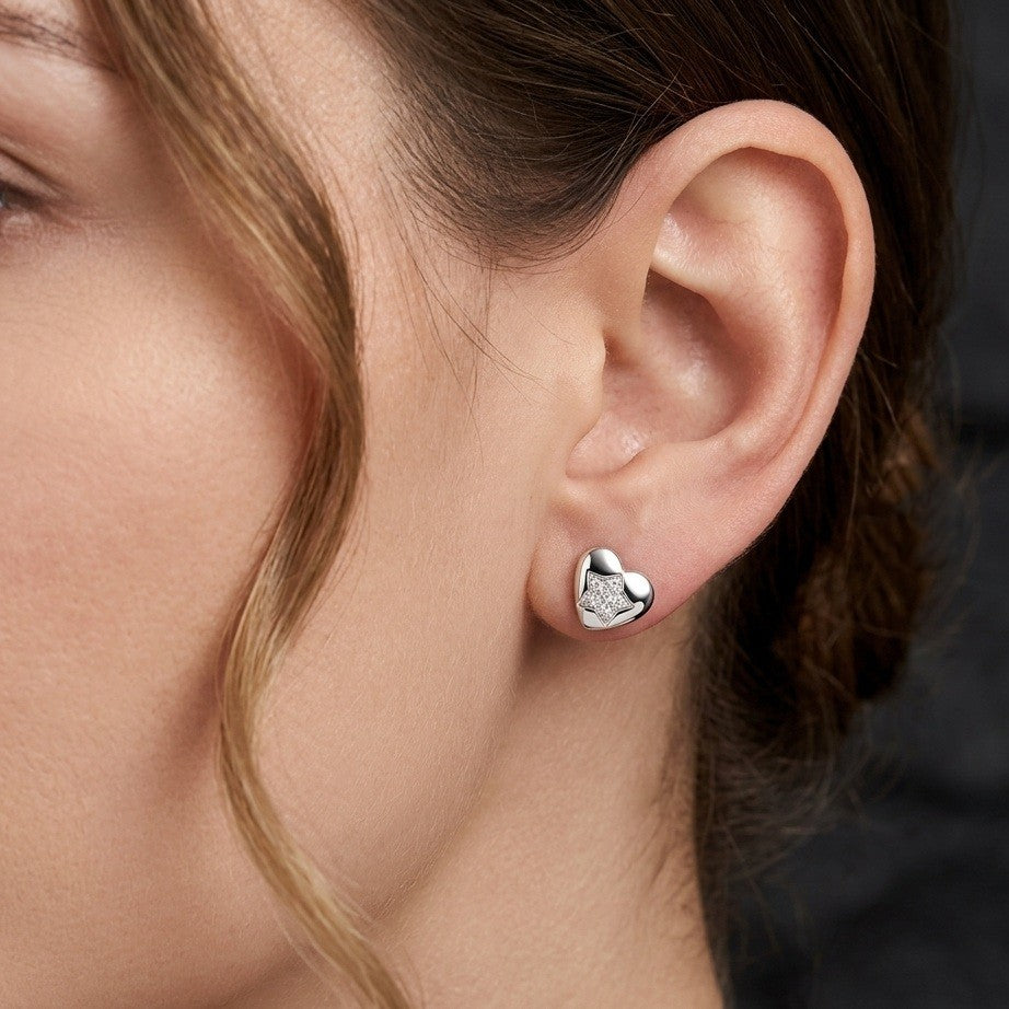 Silver Heart and Star Stud Earrings
