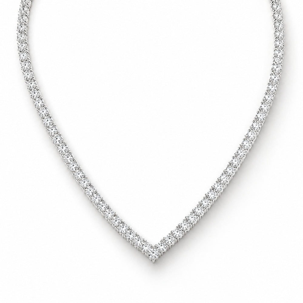 Silver V-Shaped Tennis Necklace