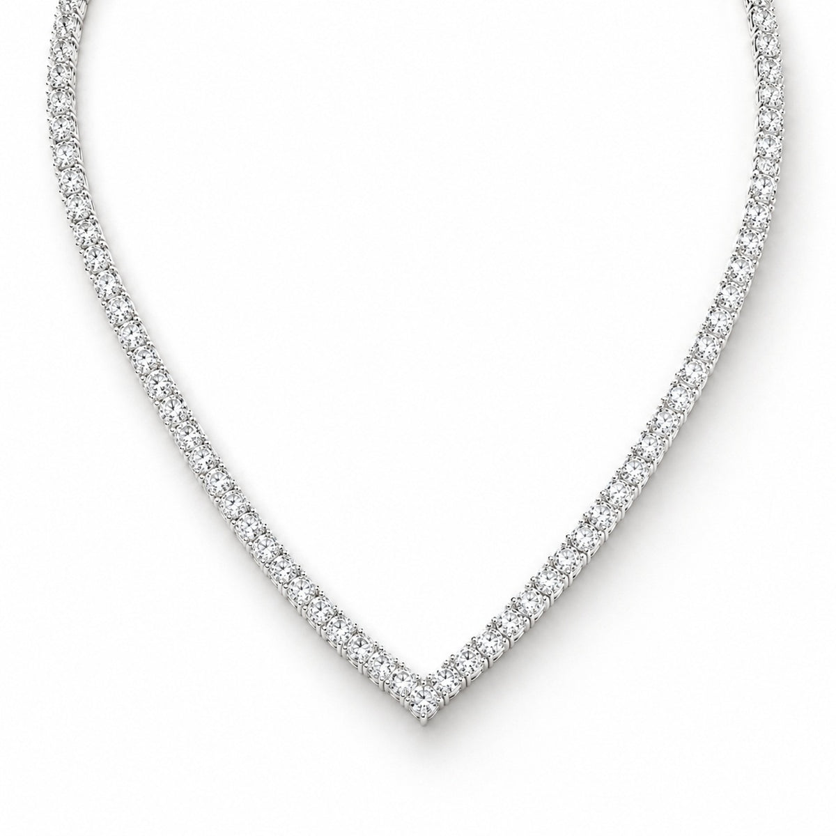 Silver V-Shaped Tennis Necklace