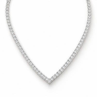 Silver V-Shaped Tennis Necklace