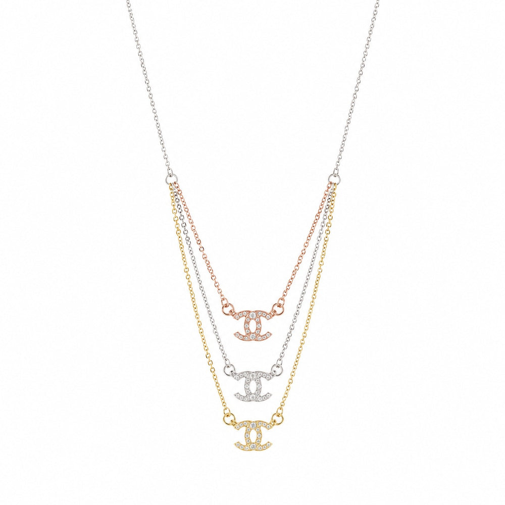 Silver Crystal Interlocking 'C' Layered Necklace