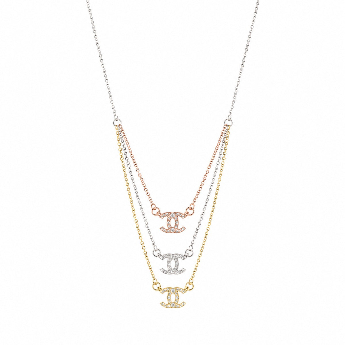Silver Crystal Interlocking 'C' Layered Necklace