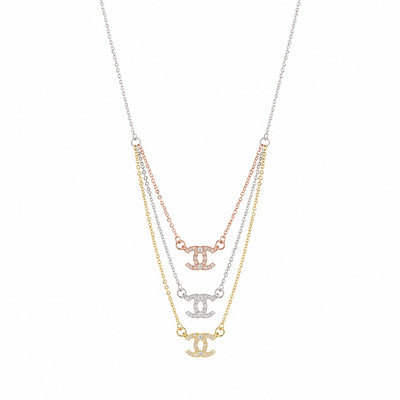 Silver Crystal Interlocking 'C' Layered Necklace