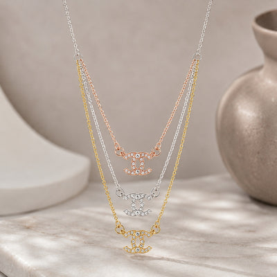 Silver Crystal Interlocking 'C' Layered Necklace