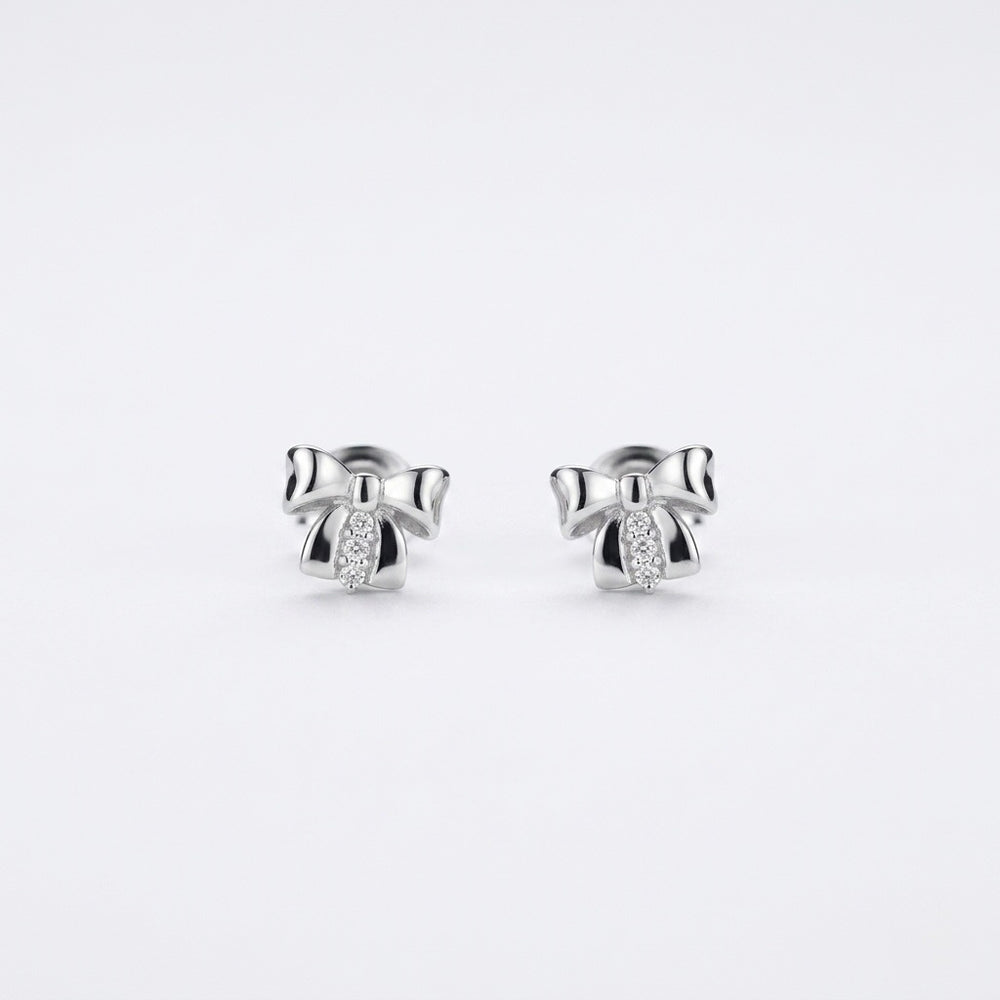 Silver Bow Stud Earrings