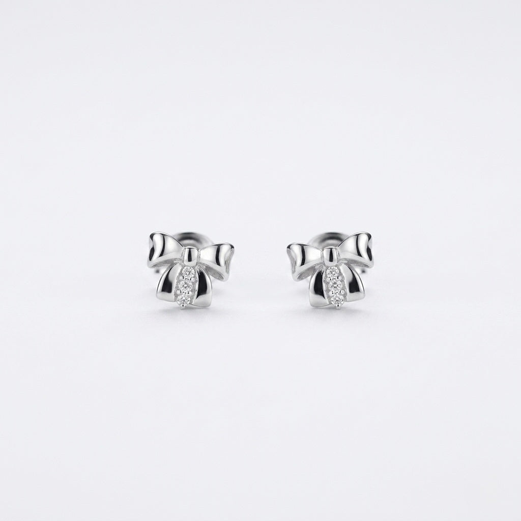 Silver Bow Stud Earrings