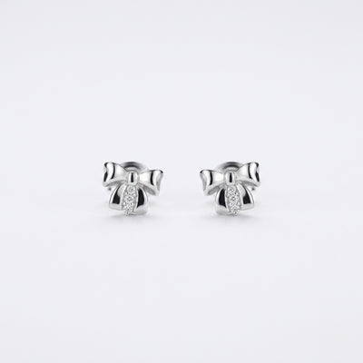Silver Bow Stud Earrings