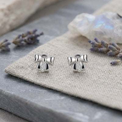 Silver Bow Stud Earrings