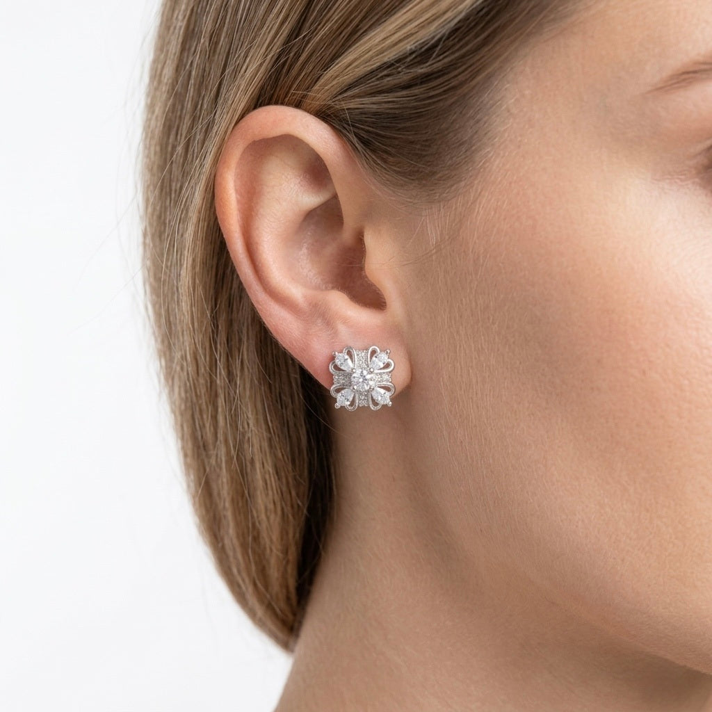 Silver Filigree Cross Stud Earrings
