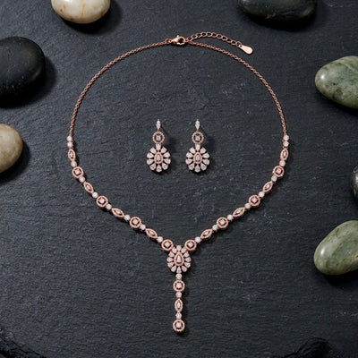 Rose Gold Plated Silver Drop Necklace Set