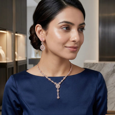 Rose Gold Plated Silver Drop Necklace Set