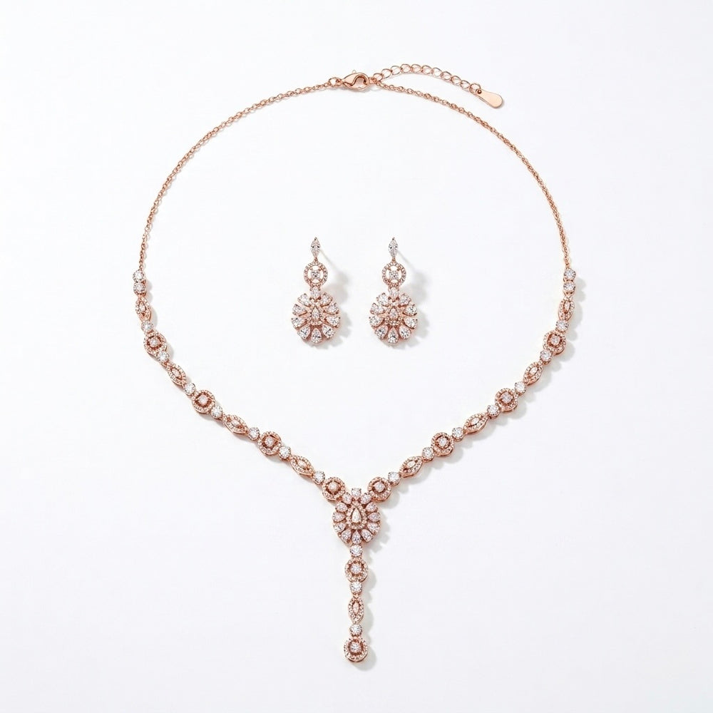 Rose Gold Plated Silver Drop Necklace Set