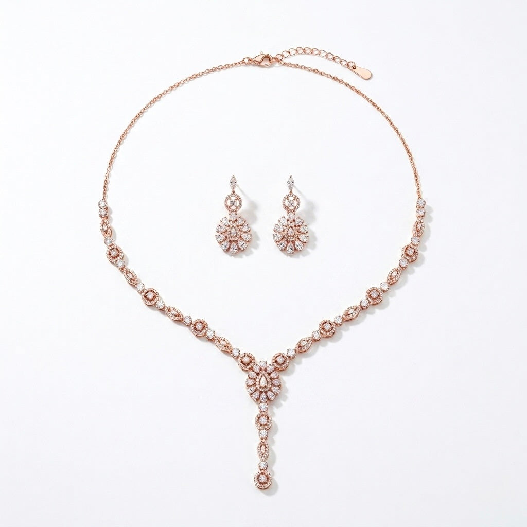 Rose Gold Plated Silver Drop Necklace Set