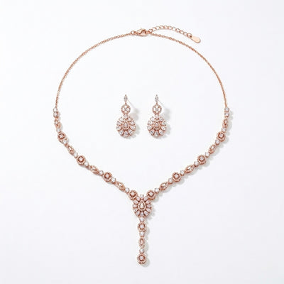 Rose Gold Plated Silver Drop Necklace Set