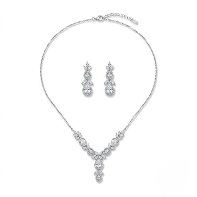 Silver Stone Floral Drop Necklace Set