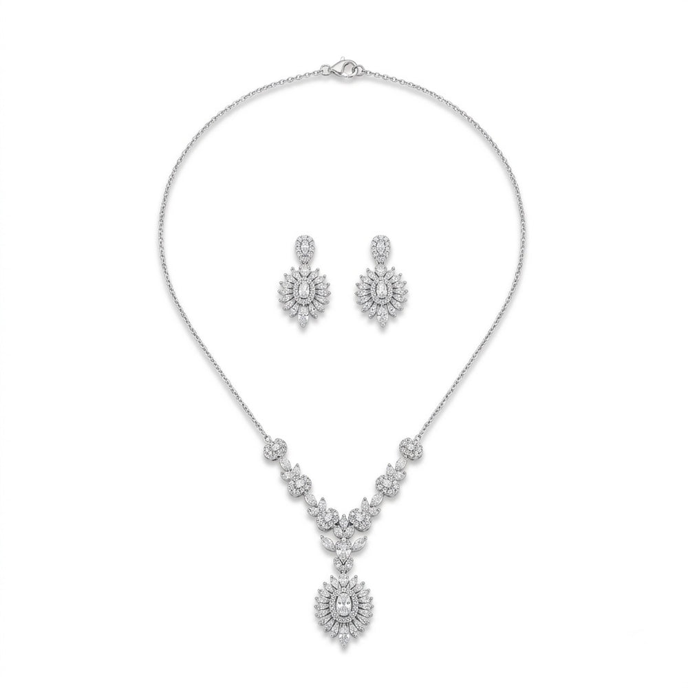Silver Sunburst Drop Necklace Set