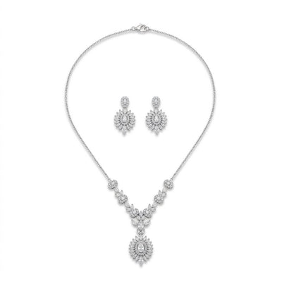Silver Sunburst Drop Necklace Set