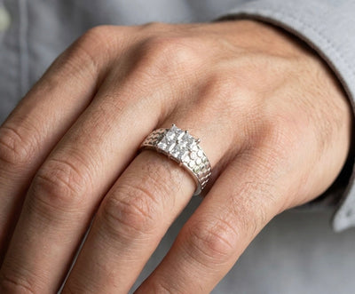 Silver Quad with Honeycomb Band Ring