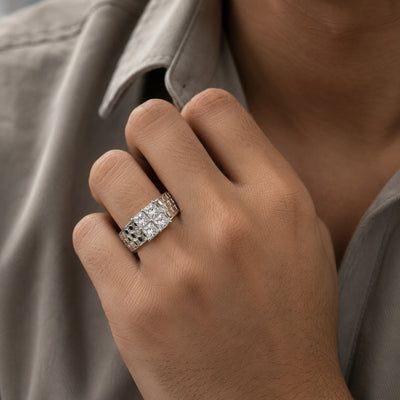 Silver Quad with Honeycomb Band Ring