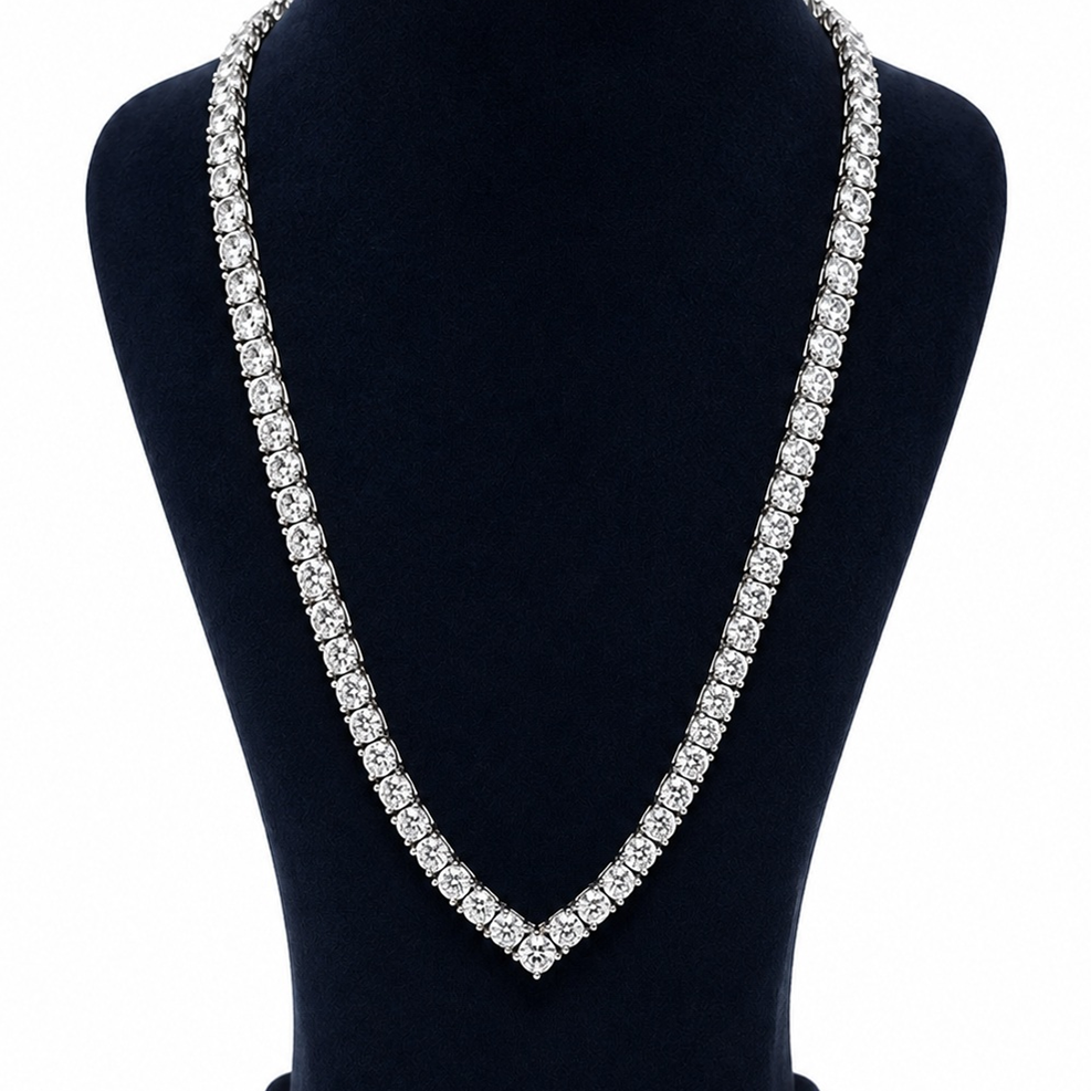 Silver V-Shaped Tennis Necklace