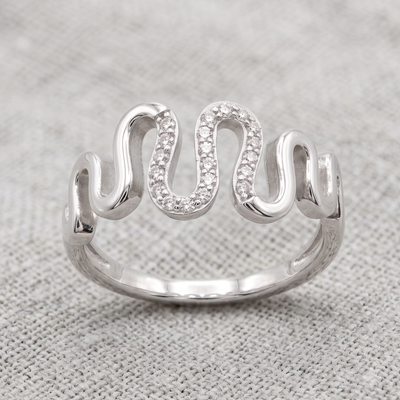 Silver Stone Wave Ring