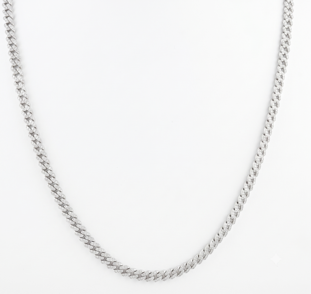 Silver Stone Pave Cuban Link Men Chain