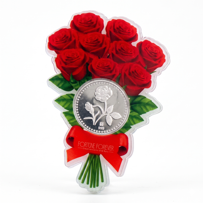 Silver Coin in Rose Bouquet Presentation Card - 10 g