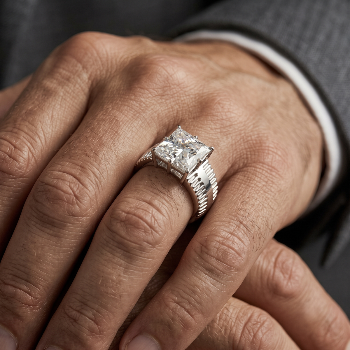Silver Quad Stone Ring with Grooved Band
