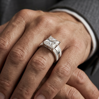 Silver Quad Stone Ring with Grooved Band