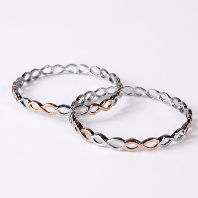 Silver Two-Tone Infinity Link Bangle (Set of 2)