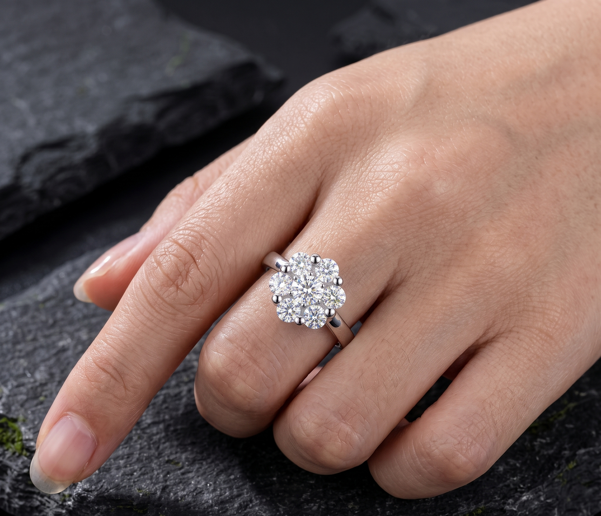 Silver Floral Cluster Ring