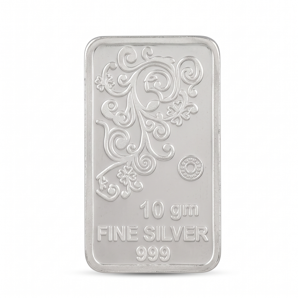 Floral Motif Fine Silver Rectangular Coin - 10 g