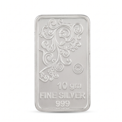 Floral Motif Fine Silver Rectangular Coin - 10 g
